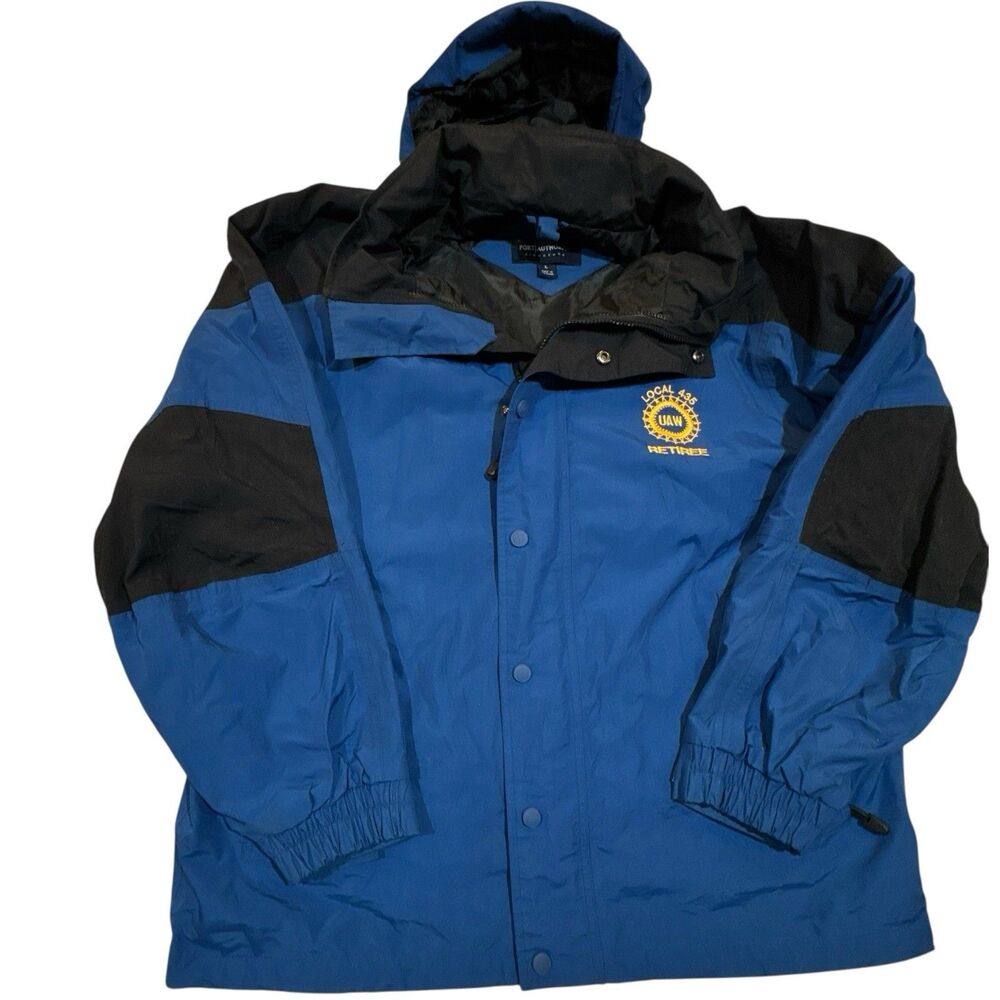 UAW Local 435 Auto Workers Jacket XL Port Authority Blue Union Windbreaker Hood - Picture 2 of 16